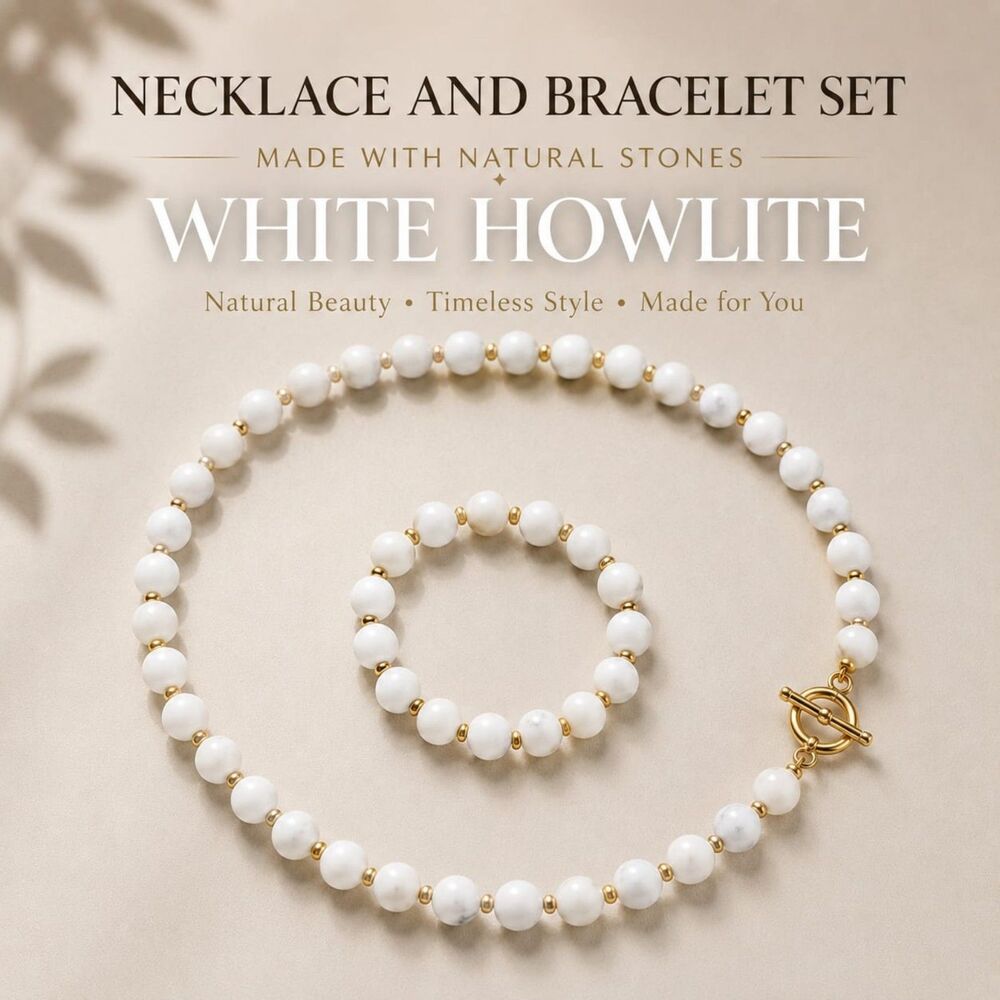 Natural White Howlite Necklace and Bracelet Set – Elegant Gemstone Jewelry with
